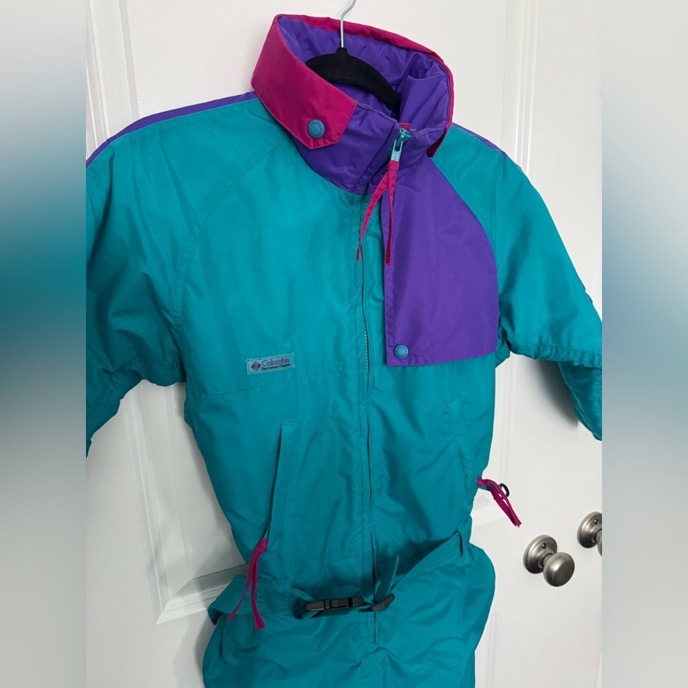 Columbia Vintage Full Zip One Piece Ski Suit Snow Bib Snowsuit Youth Medium - Picture 2 of 14
